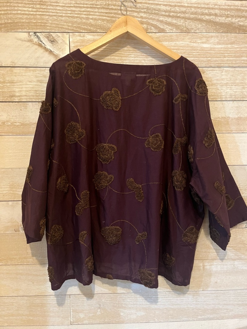 J. Jill Deep Plum Embroidered Floral Boxy Tunic 100% Cotton - Picture 5 of 8